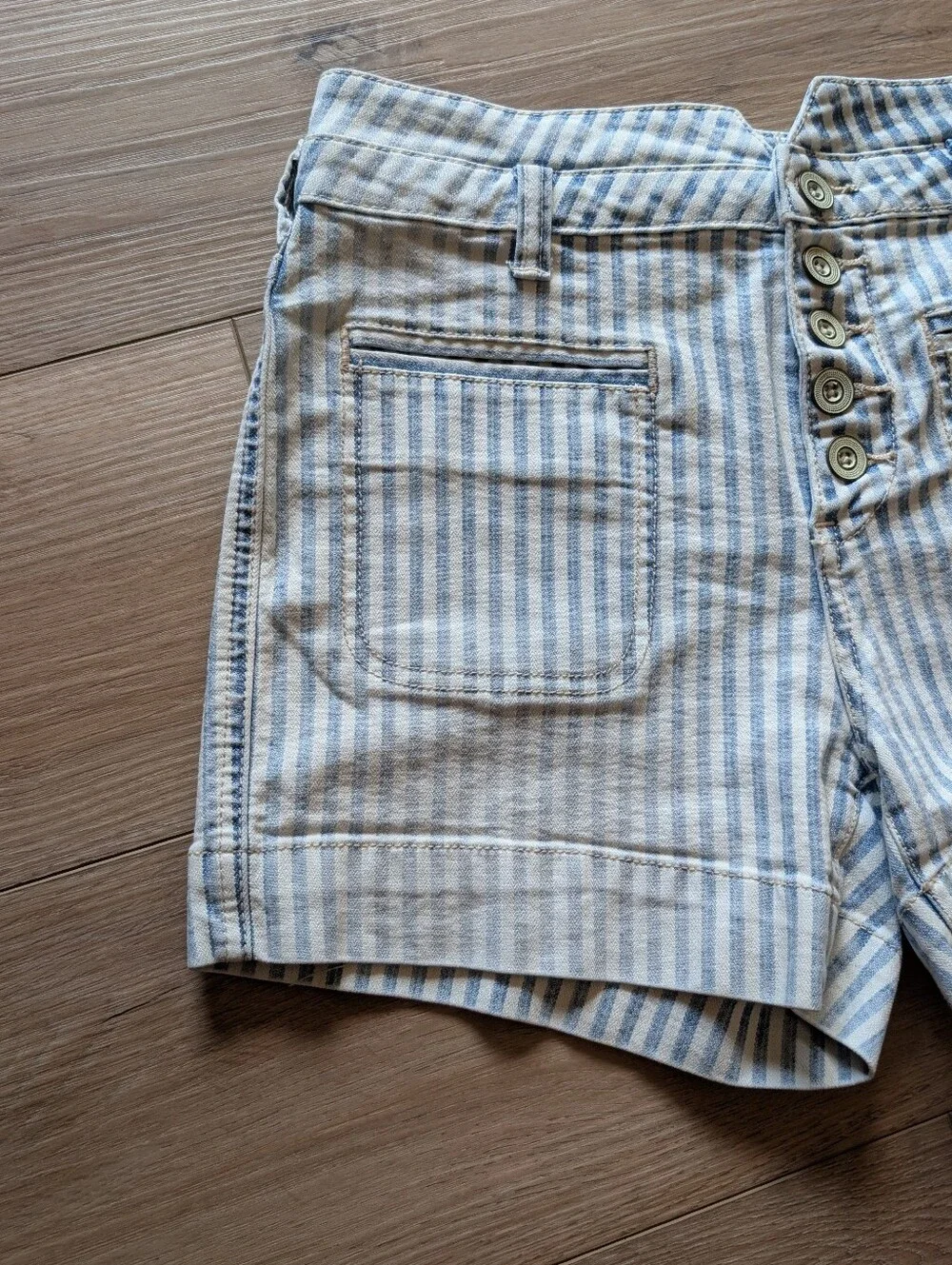 Anthropologie Pilcro & the Letterpress Blue & White Striped Denim Shorts - Picture 3 of 7